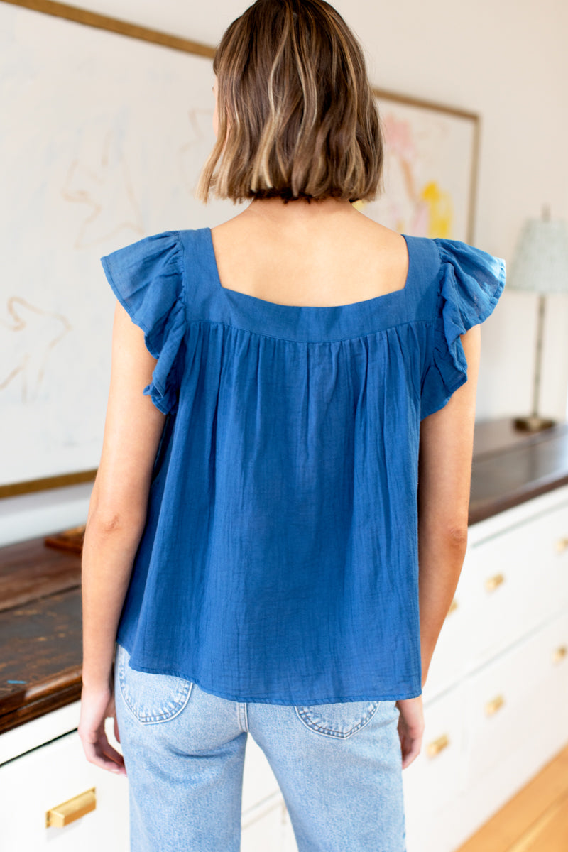 Laurent Flutter Top - Lapis Organic