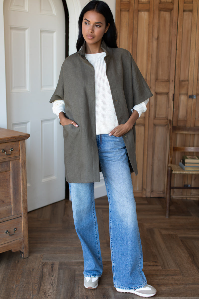 Layering Jacket - Army Green Linen
