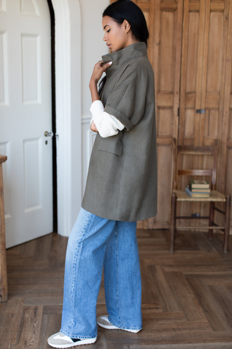 Layering Jacket - Army Green Linen