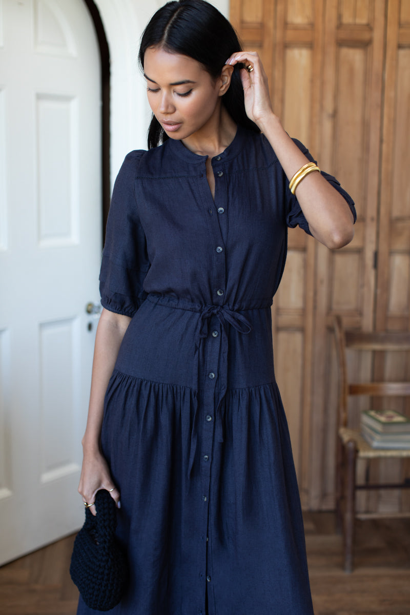 Lucy 4 Basque Dress - Midnight Linen