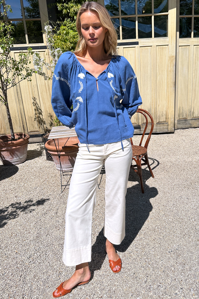 Lucy Dove Embroidery Blouse - Riviera Flax