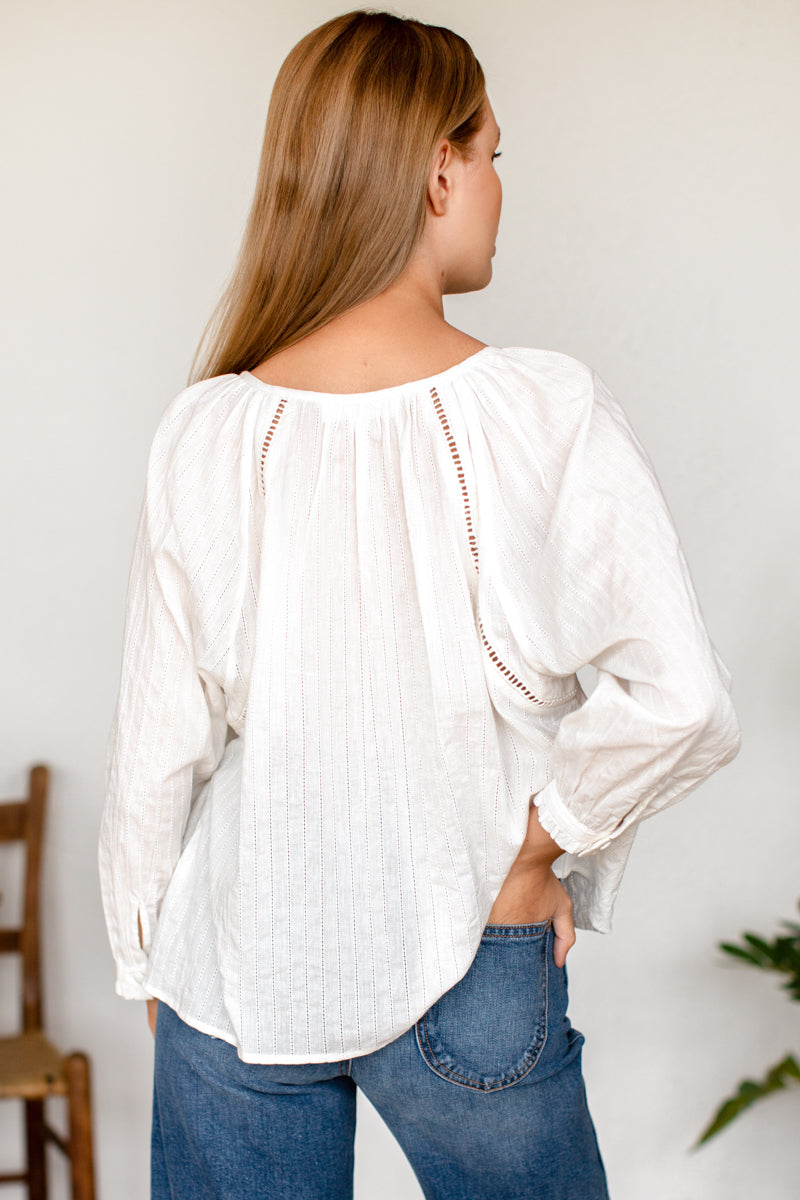 Lucy Heirloom Blouse - Ivory Cotton Dobby Organic