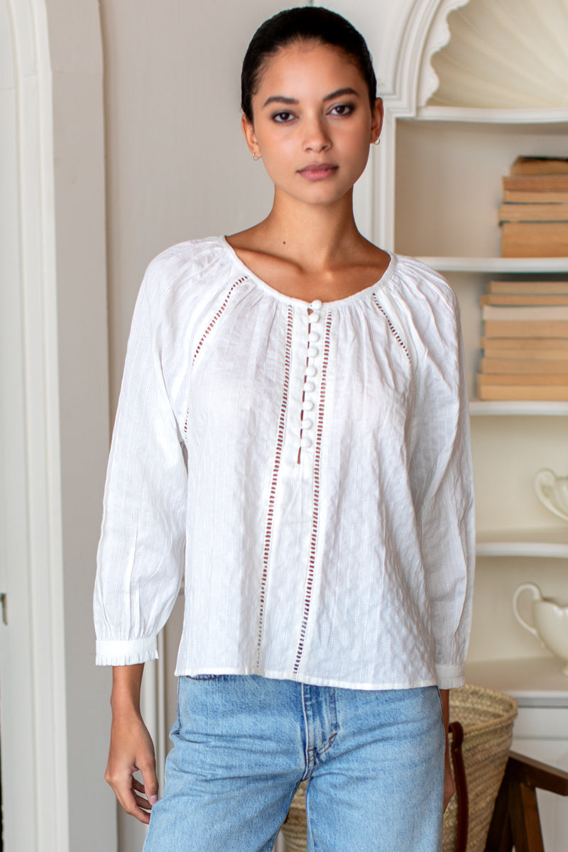 Lucy Heirloom Blouse - Ivory Cotton Dobby Organic