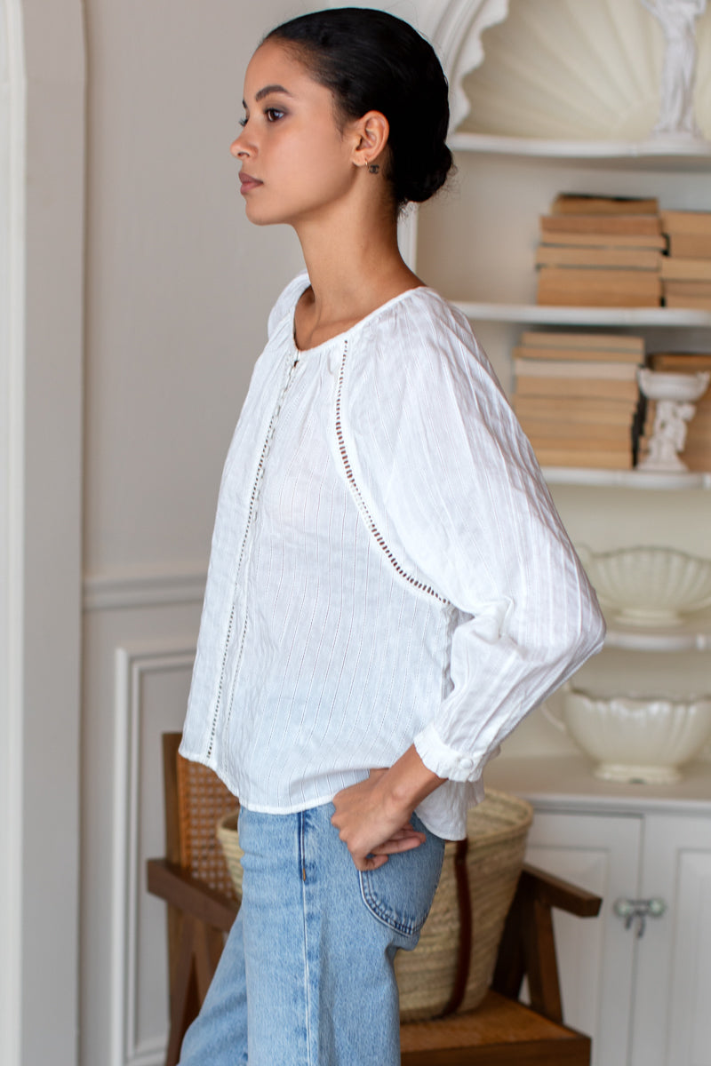 Lucy Heirloom Blouse - Ivory Cotton Dobby Organic