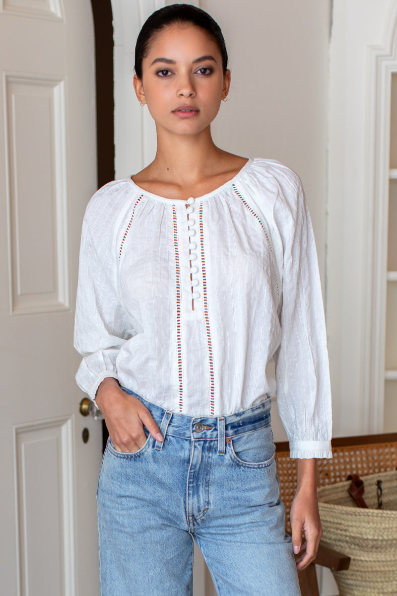 Lucy Heirloom Blouse - Ivory Cotton Dobby Organic