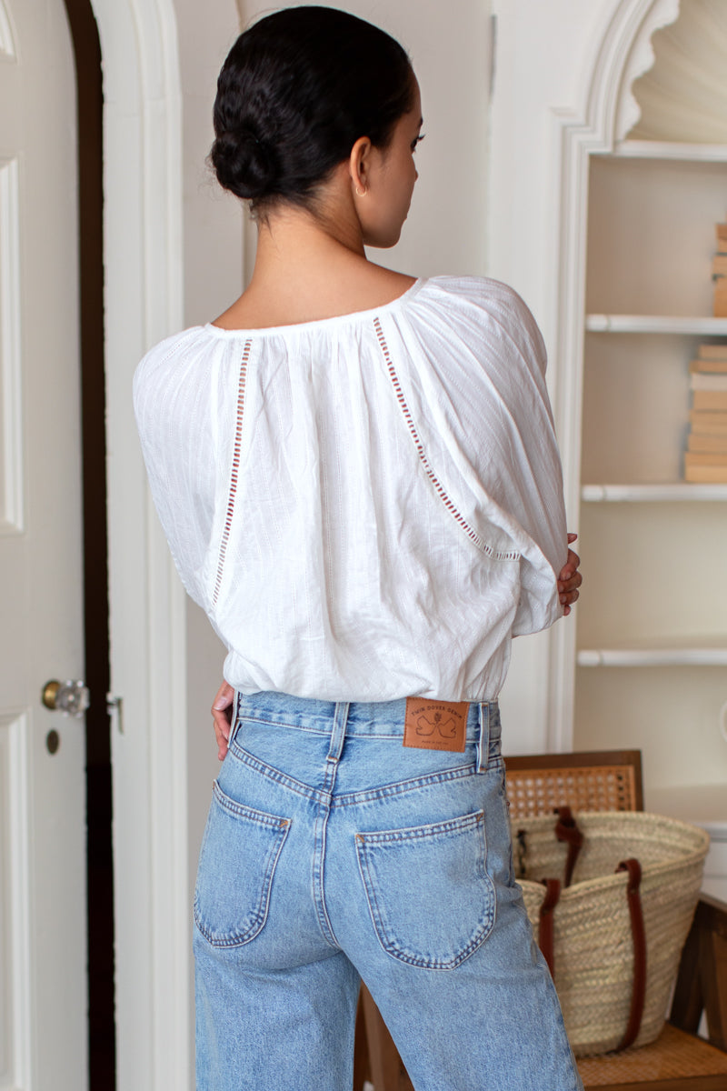 Lucy Heirloom Blouse - Ivory Cotton Dobby Organic