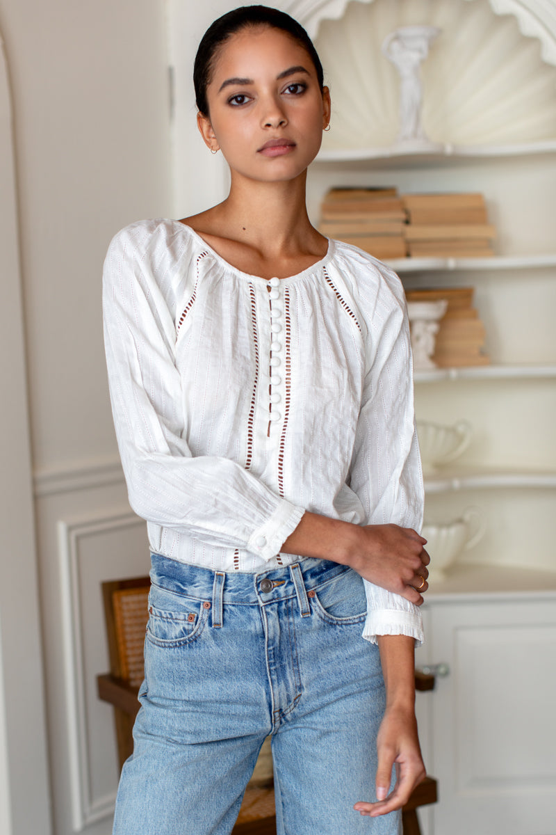 Lucy Heirloom Blouse - Ivory Cotton Dobby Organic