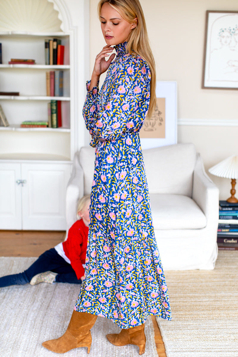 Lucybella Maxi Dress 2 - Blue Chrysanthemum Satin