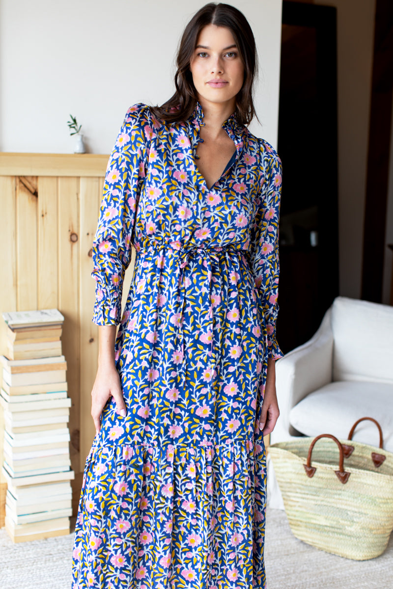 Lucybella Maxi Dress 2 - Blue Chrysanthemum Satin