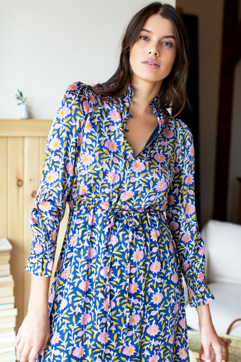 Lucybella Maxi Dress 2 - Blue Chrysanthemum Satin