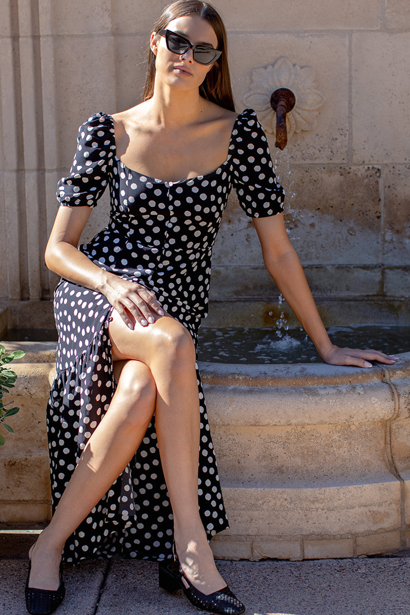 Luie Maxi Dress - Handpainted Dots Black + Ivory
