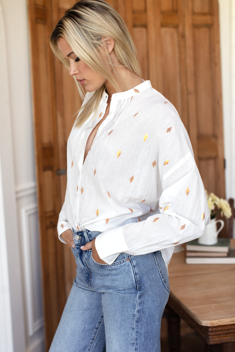 Mandarin Collar Longsleeve 2 - Gold Leaf Ivory