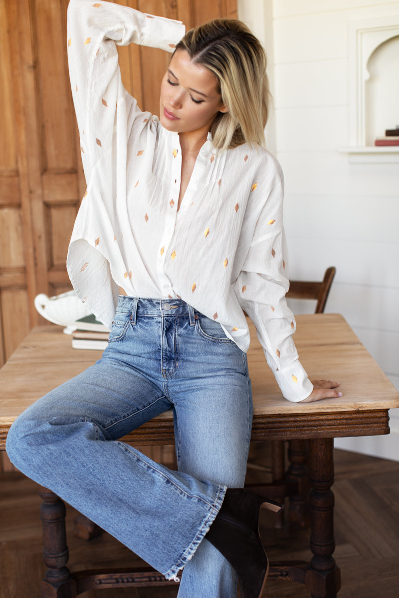 Mandarin Collar Longsleeve 2 - Gold Leaf Ivory