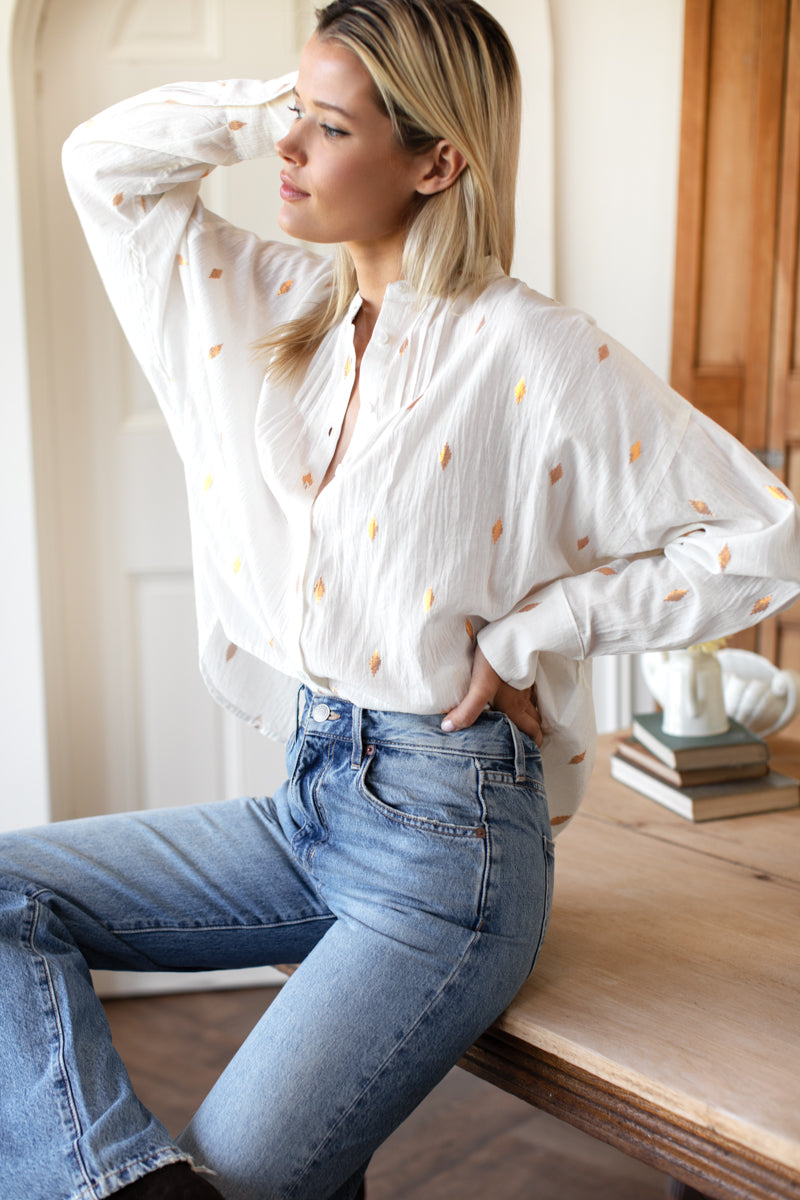Mandarin Collar Longsleeve 2 - Gold Leaf Ivory
