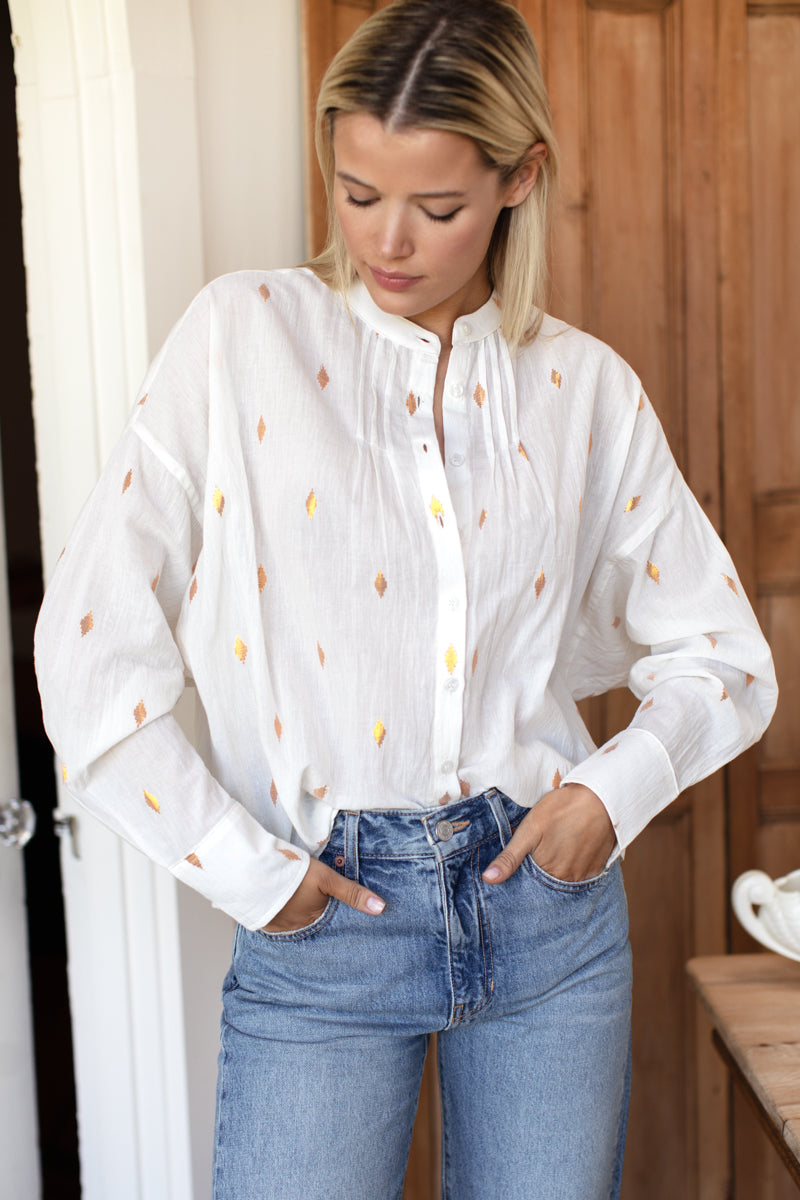 Mandarin Collar Longsleeve 2 - Gold Leaf Ivory