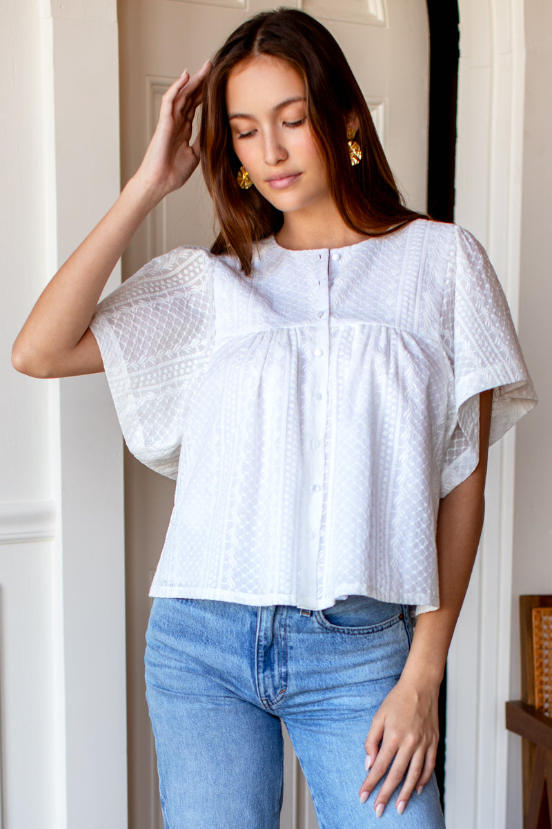 Marion Blouse - White Embroidered