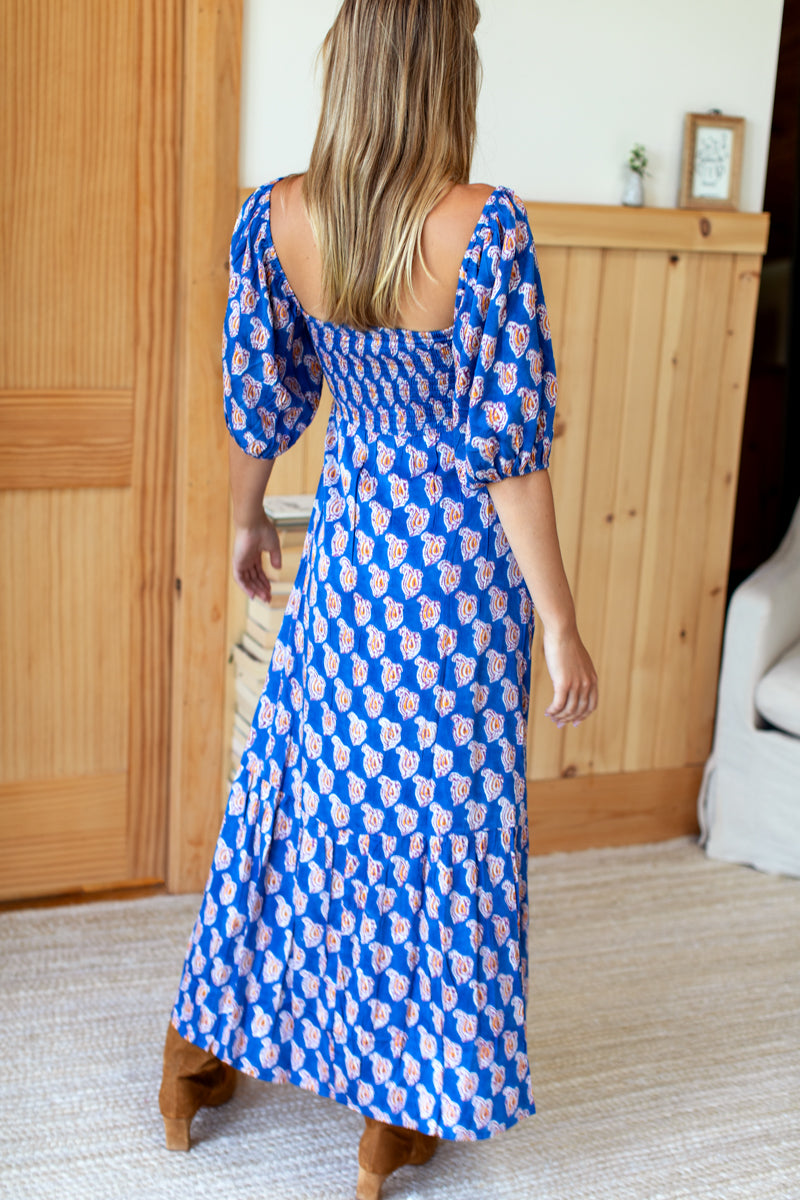 Santiago 3 Maxi Dress - Blue Paisley Flowers