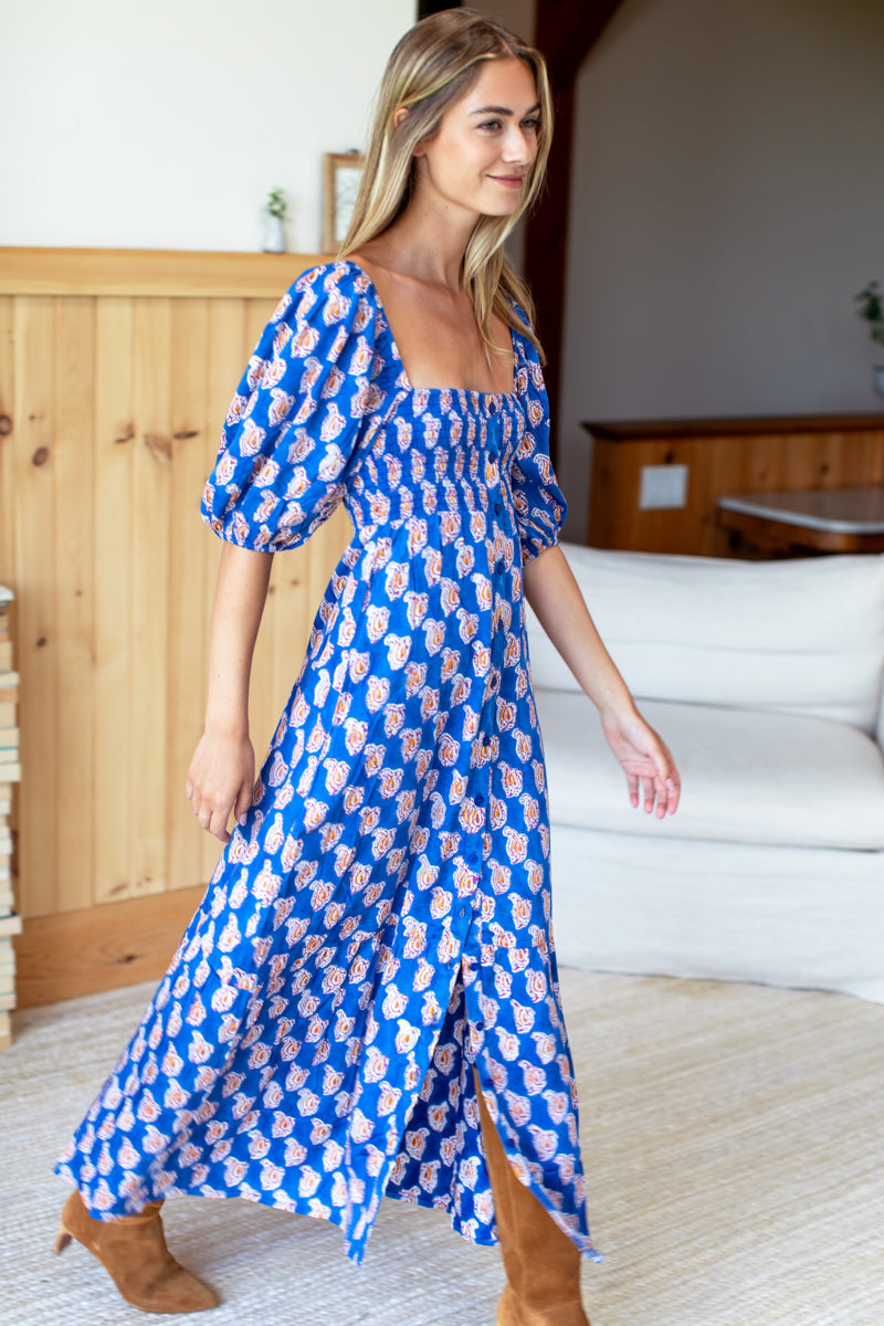 Santiago 3 Maxi Dress - Blue Paisley Flowers