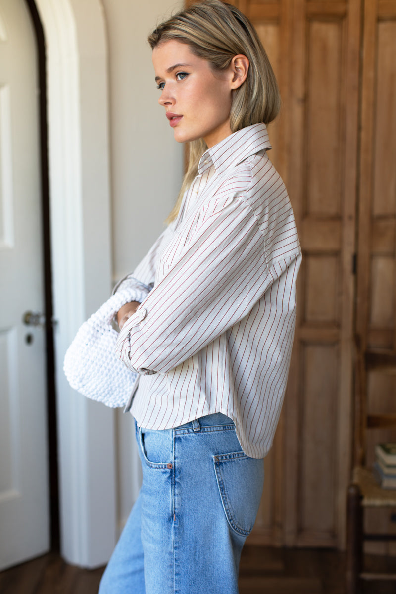 Oversize Pocket Shirt Short - Rust Stripe