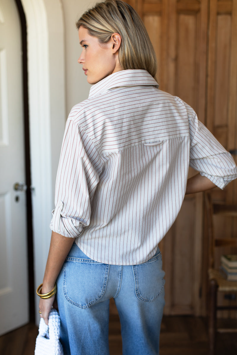 Oversize Pocket Shirt Short - Rust Stripe