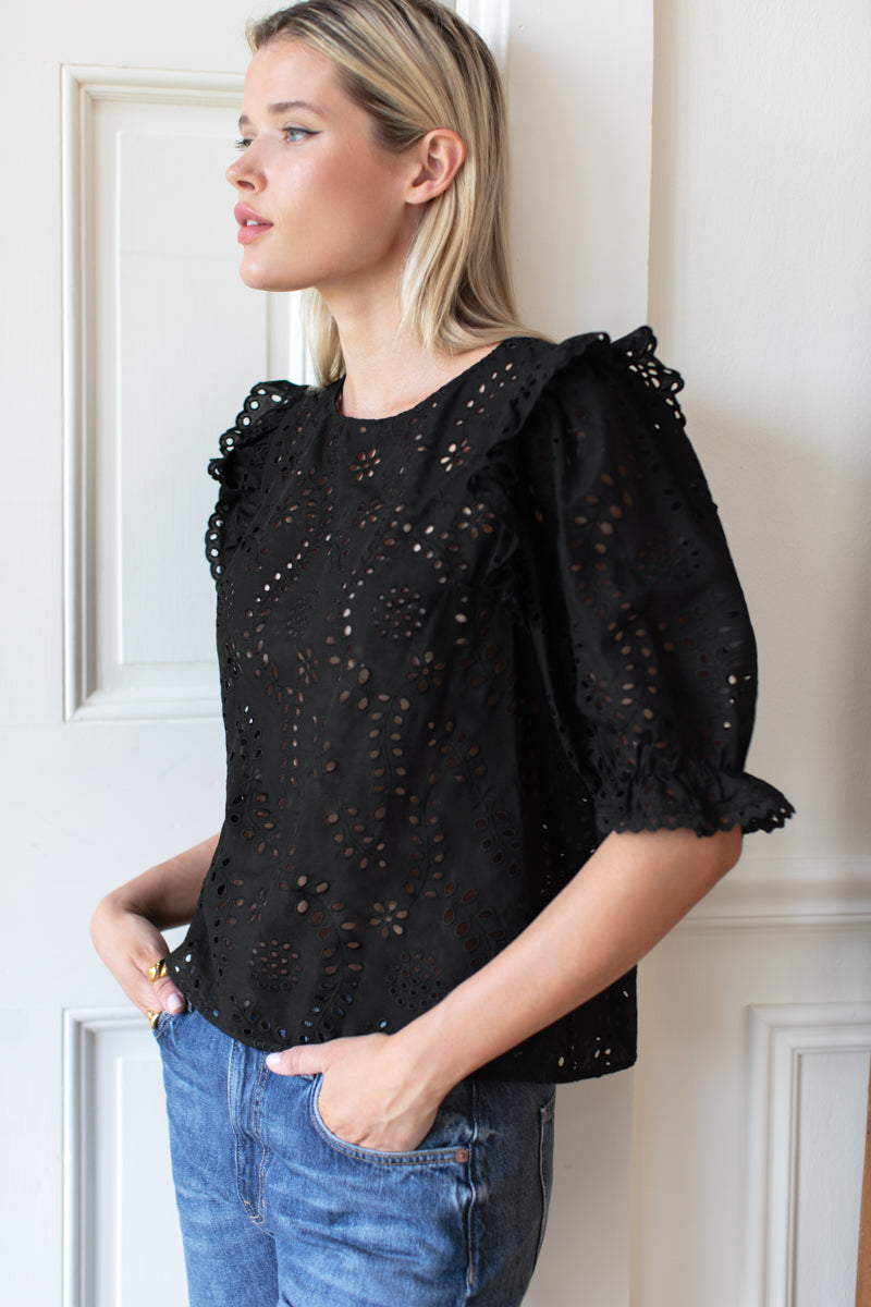 Pearl Blouse - Black Eyelet