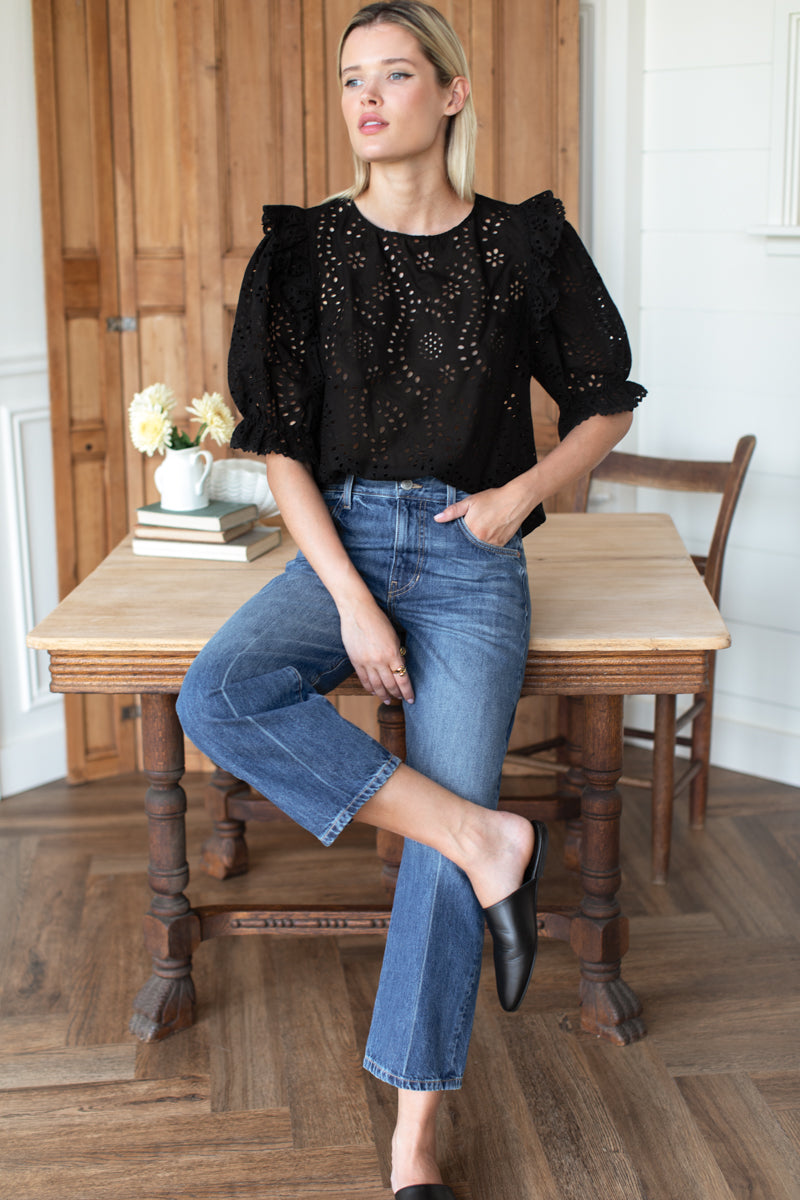 Pearl Blouse - Black Eyelet