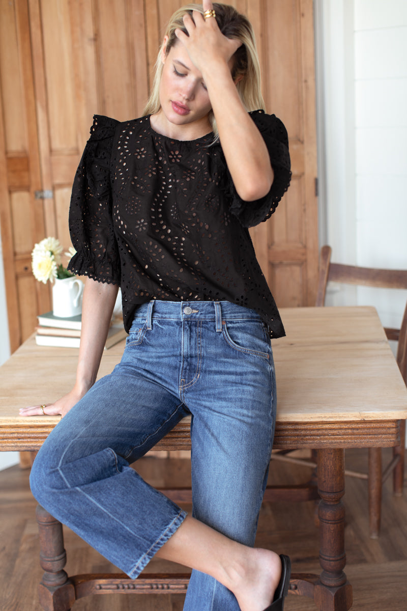 Pearl Blouse - Black Eyelet