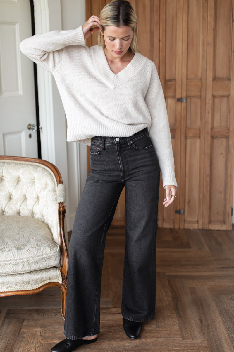 Boxy V Neck Sweater - Birch Wool