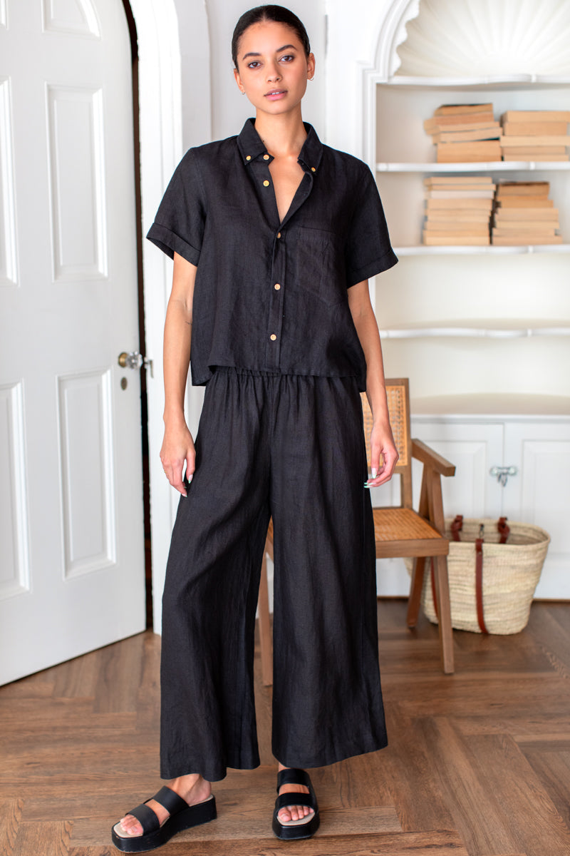 Pull On Pant - Jet Black Linen