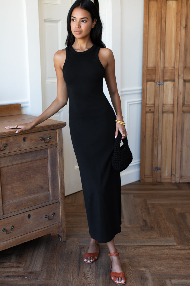 Racerback Tank Maxi Dress - Onyx Rib