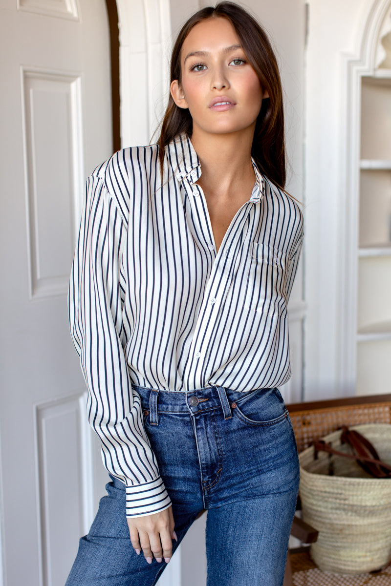 Ryan Shirt - Ivory Stripe Silk