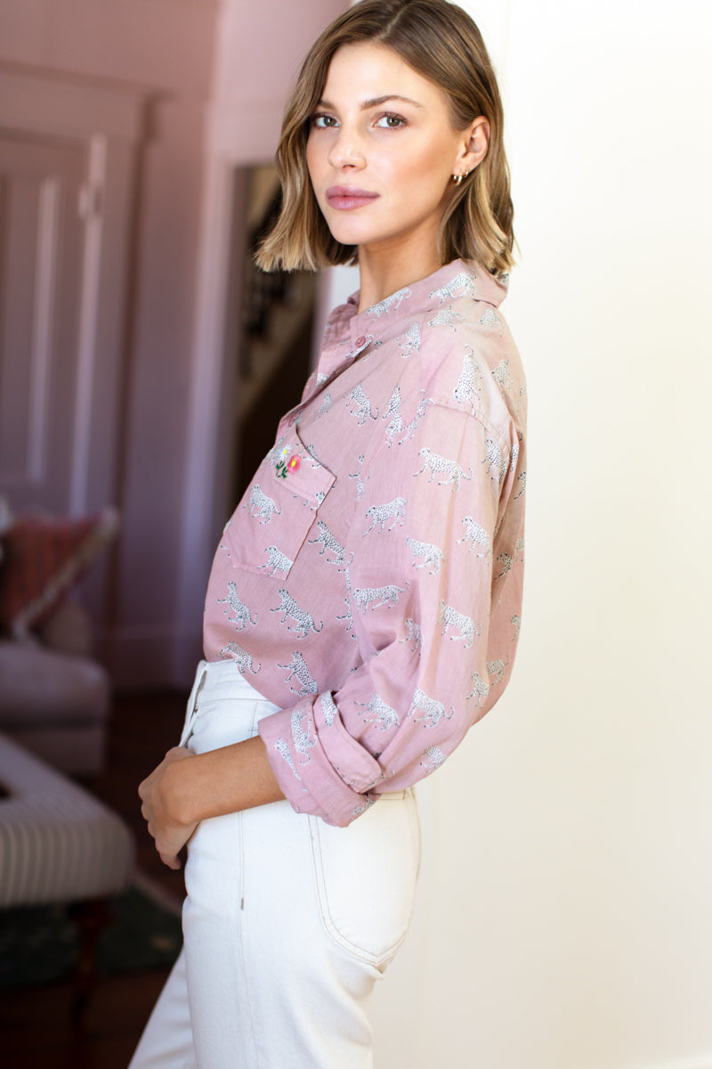Ryan Shirt - Rose Tan Cheetah Organic