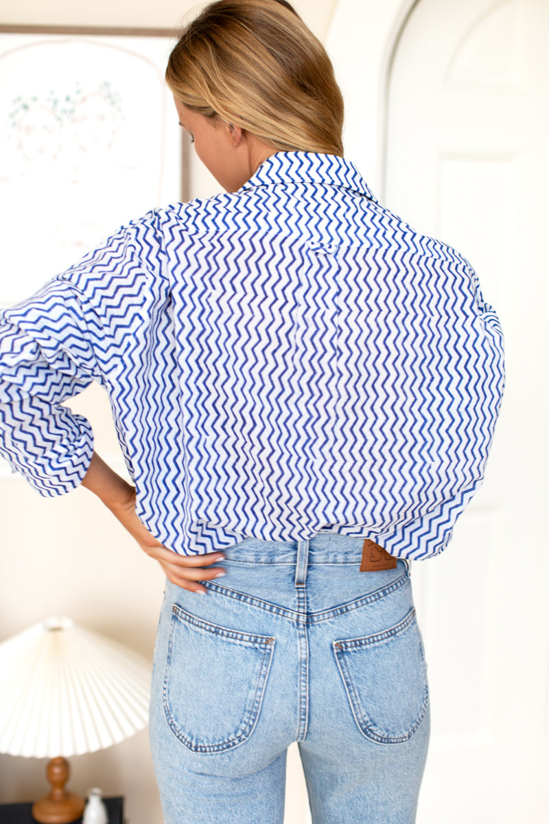 Ryan Shirt - Zigzag Indigo Organic