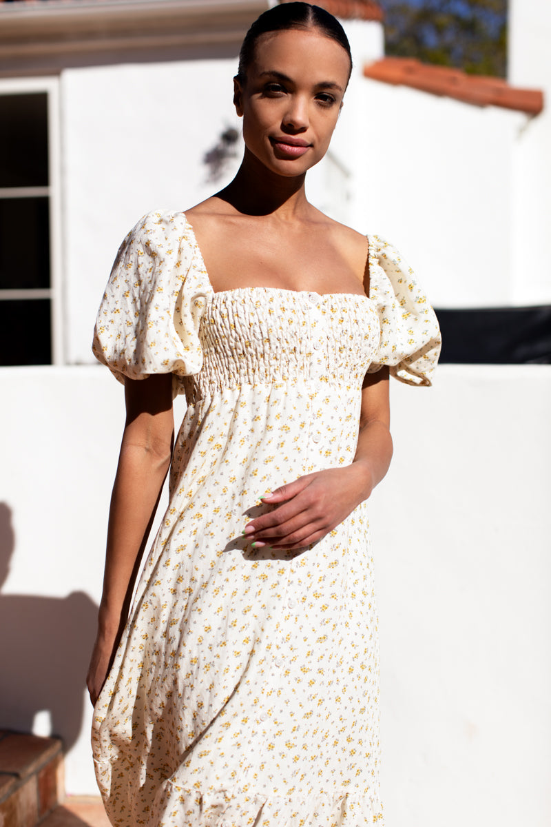 Santiago Maxi Dress - Anne Flowers Gold Linen