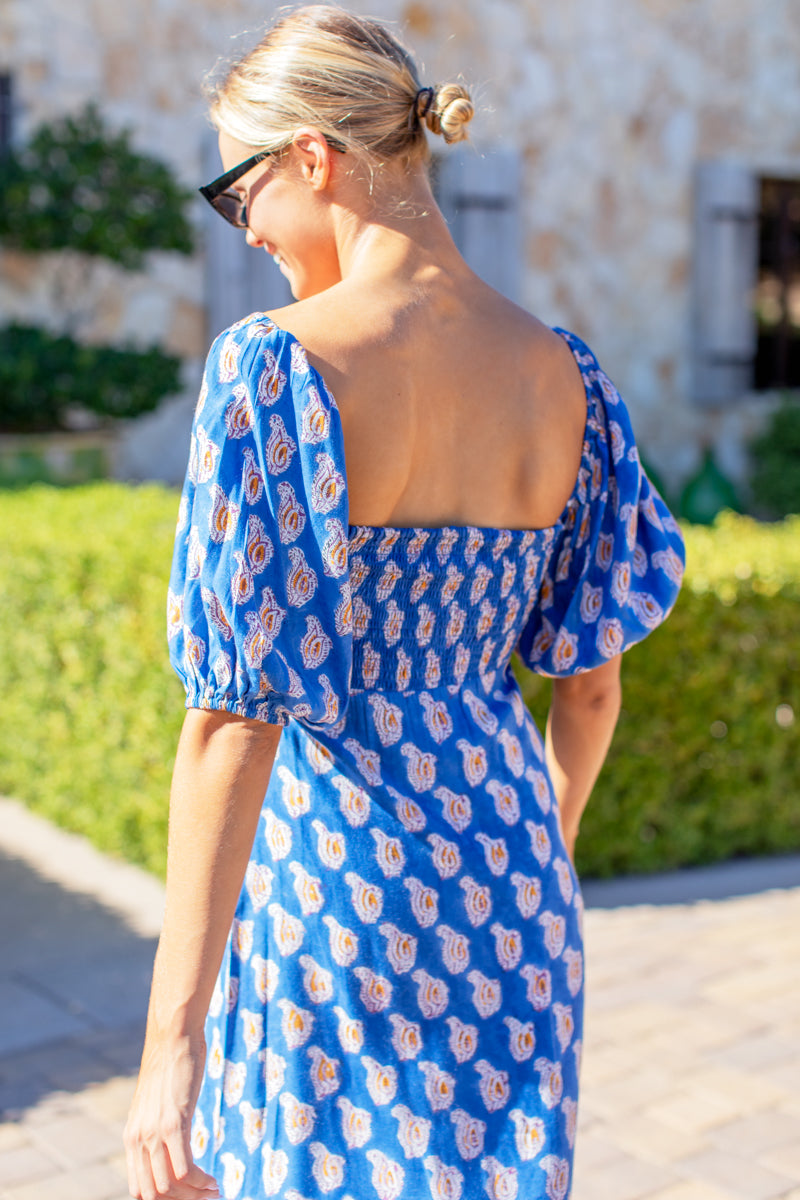 Santiago 3 Maxi Dress - Blue Paisley Flowers