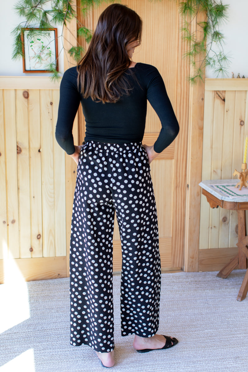 Sharon Pants - Painterly Dots Black + Ivory