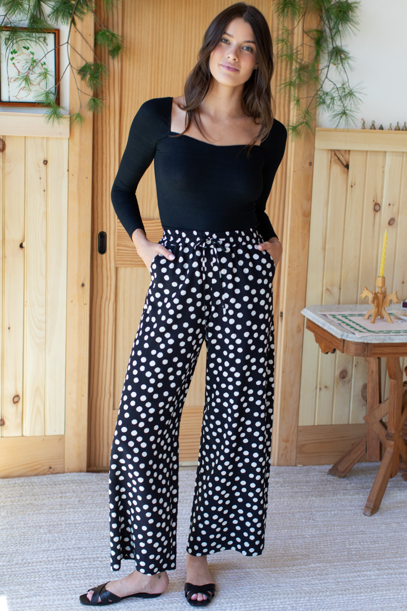 Sharon Pants - Painterly Dots Black + Ivory