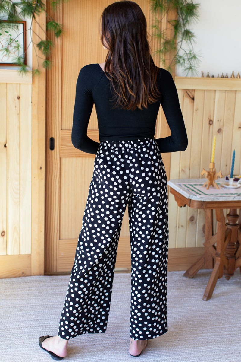 Sharon Pants - Painterly Dots Black + Ivory