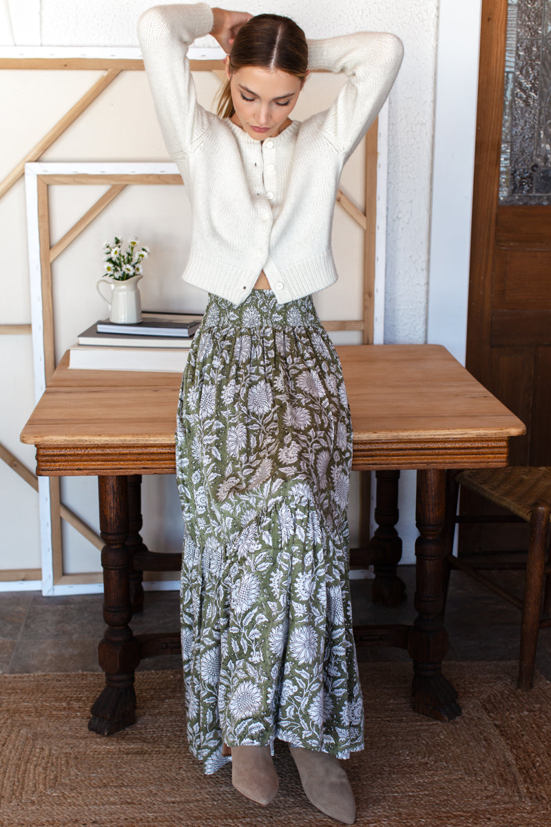 Shirred Skirt - Arles Gothic Olive