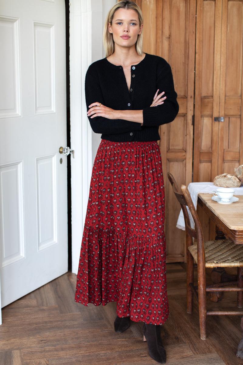 Shirred Skirt - Lantern Flower Rouge