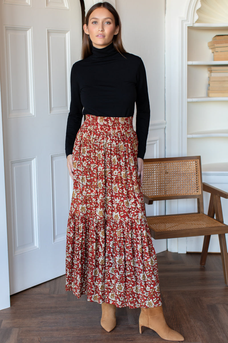 Shirred Skirt - Navi Print