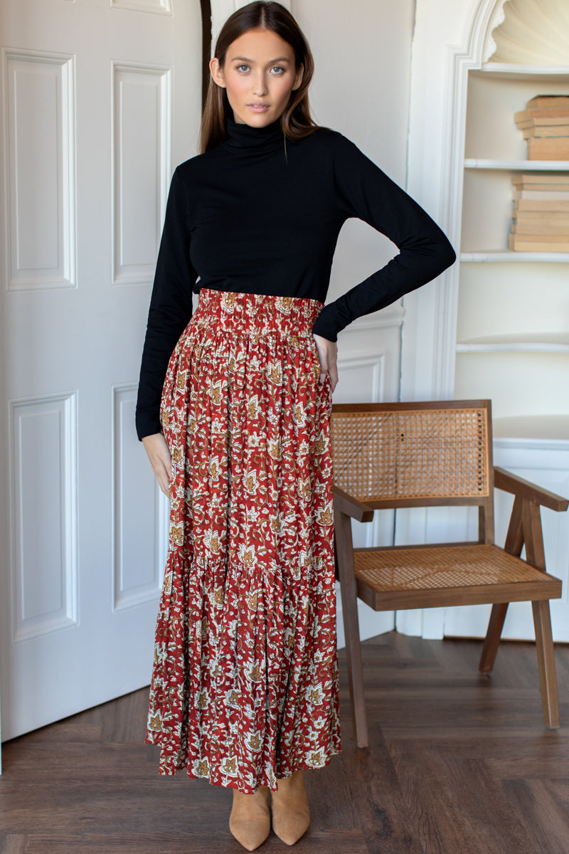 Shirred Skirt - Navi Print