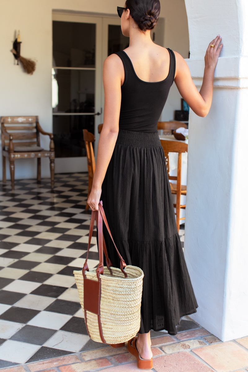 Solstice Skirt - Black Beauty Cotton Dobby Jacquard