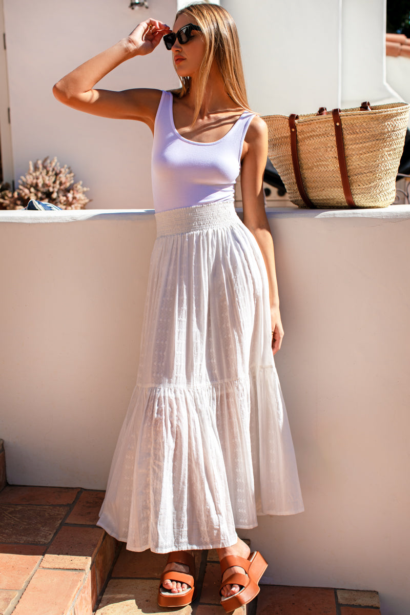 Solstice Skirt - White Cotton Dobby Jacquard