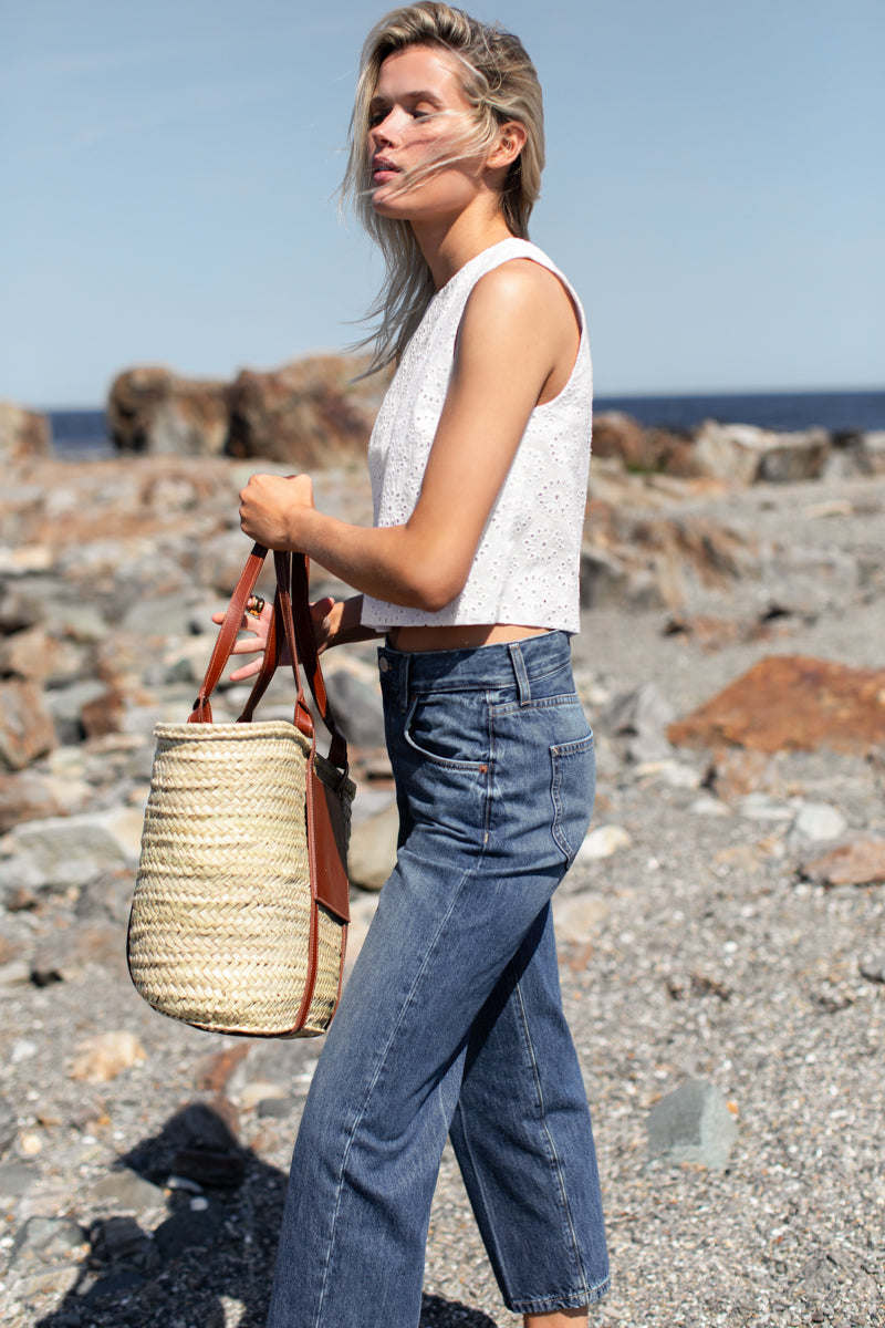 Studio Boxy Top - Salt Eyelet