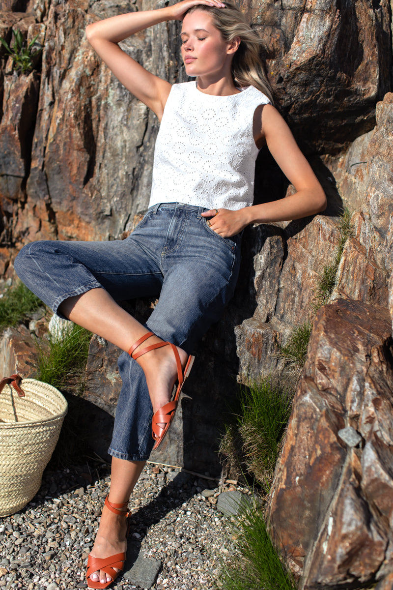 Studio Boxy Top - Salt Eyelet