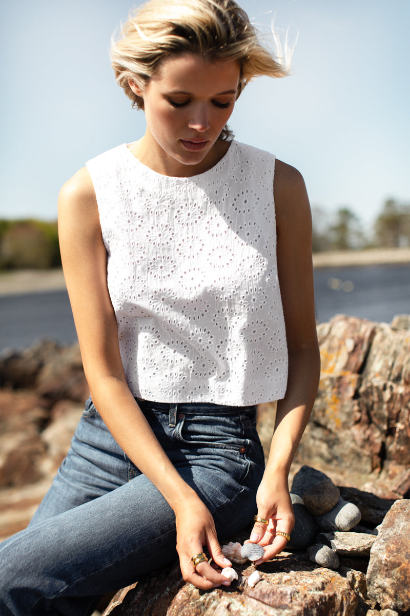 Studio Boxy Top - Salt Eyelet