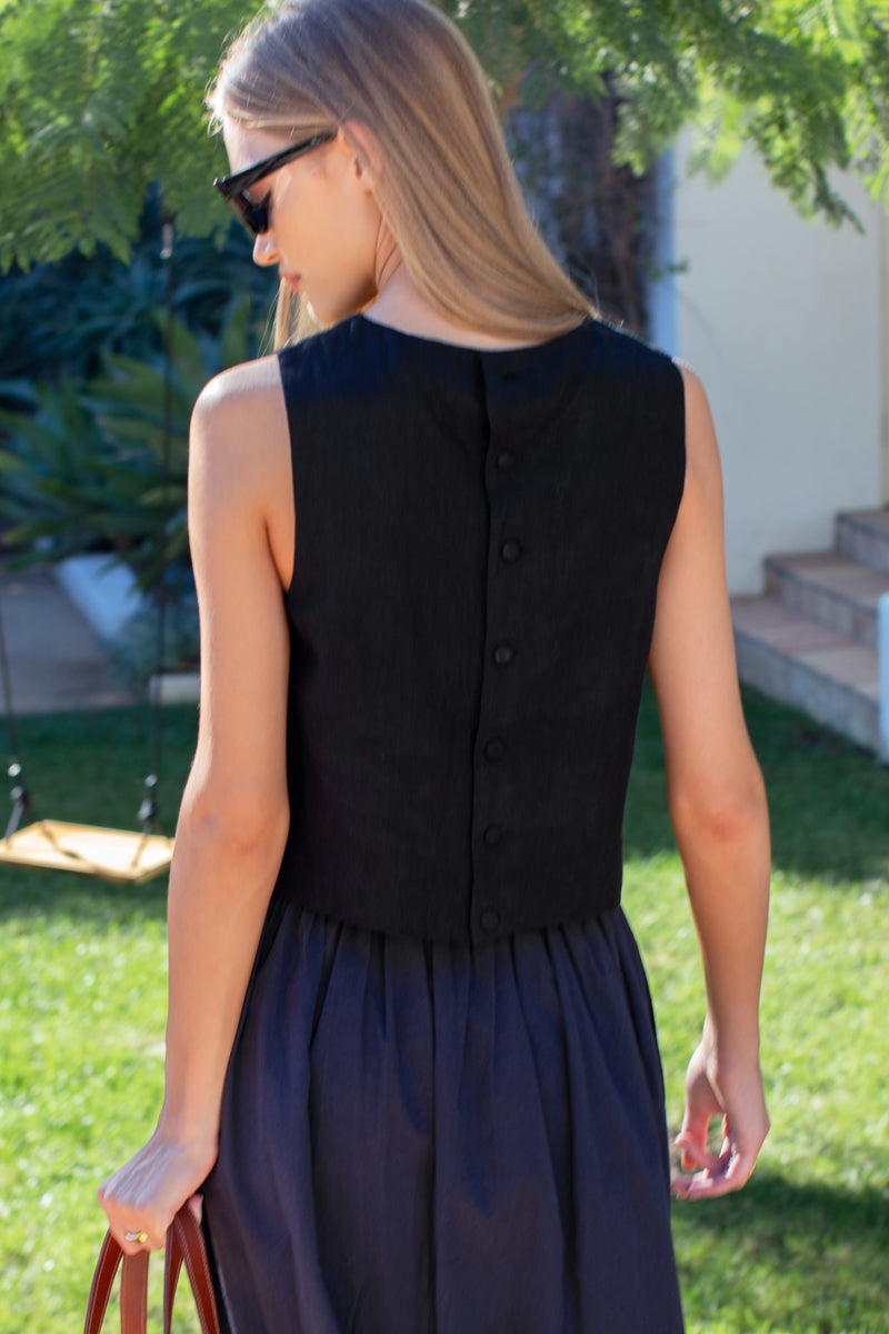 Studio Boxy Top - Jet Black Linen