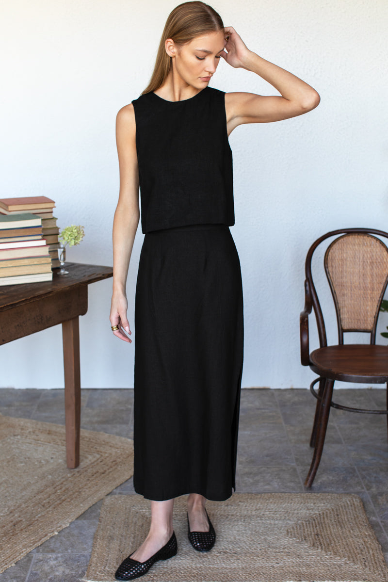 Studio Skirt - Jet Black Linen