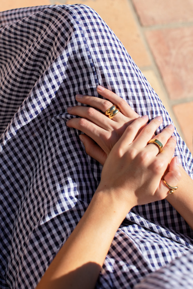 Studio Sundress  - Navy + White Seersucker Check